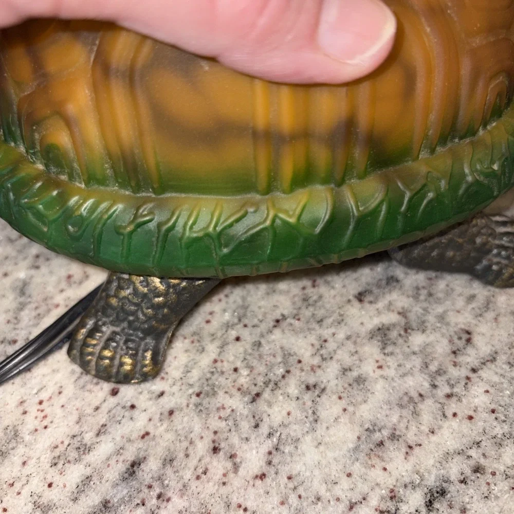 Turtle Lamp with Amber Color Shell Metal Base Tortoise Night Light